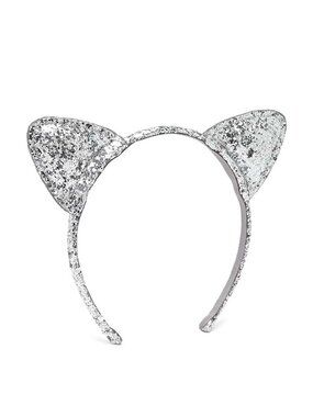 Forever 21 Headband Silver Sequin Puffy Cat Kitty Ears One Size NNT